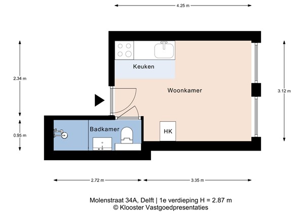 Plattegrond - Molenstraat 34A, 2611 KB Delft - Molenstraat 34A_1e verdieping.jpg